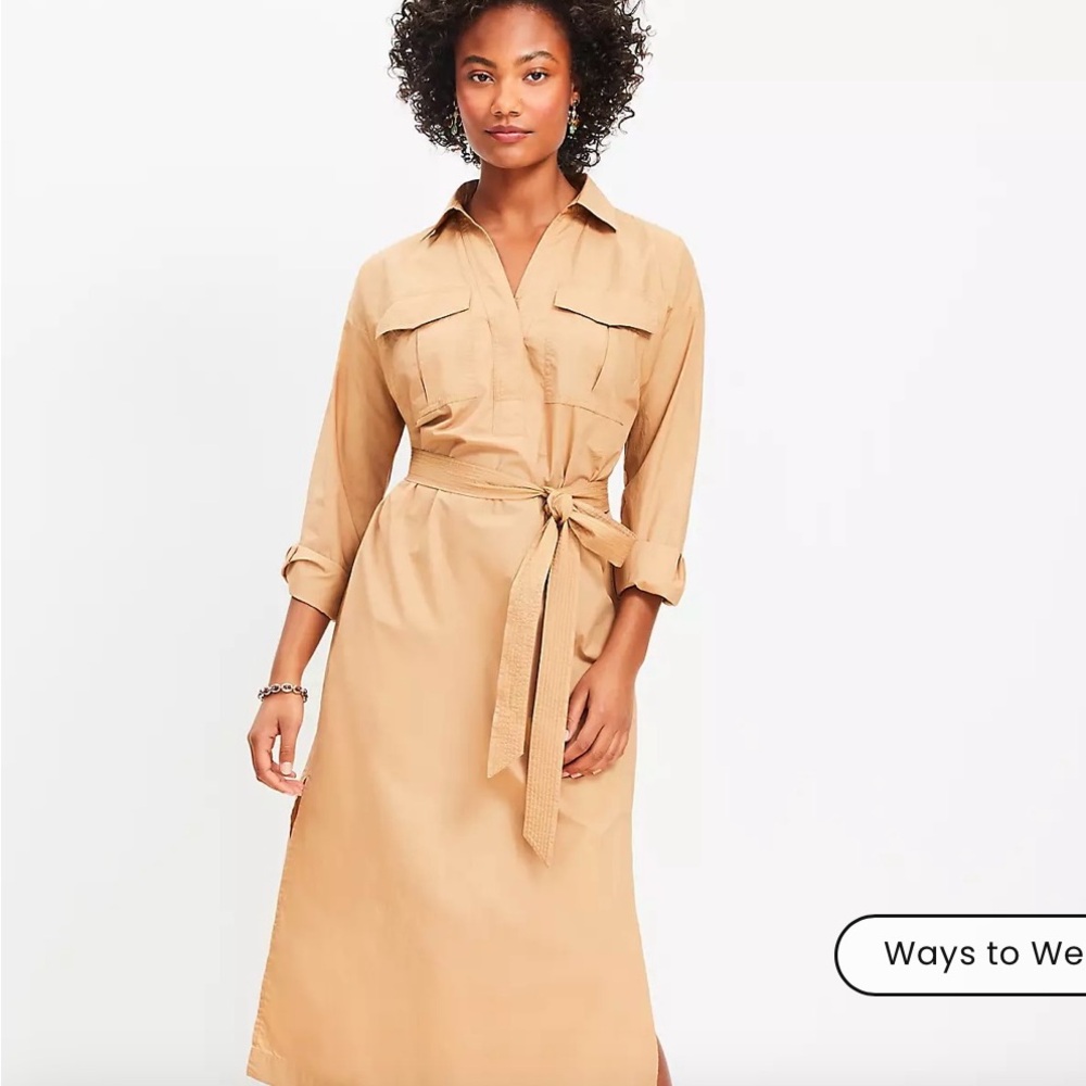 Tan Belted Shirt Dress